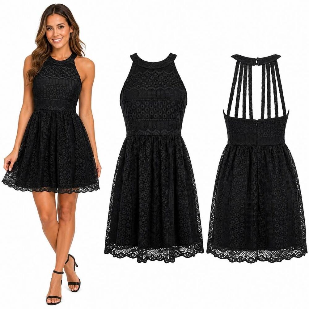 Vanity Black Lace Halter Fit & Flare Dress M